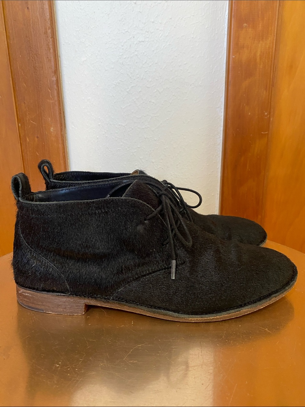 Trask Black Ponyhair Women's Lace-Up Ankle Booties Leather Sole Classic Preppy